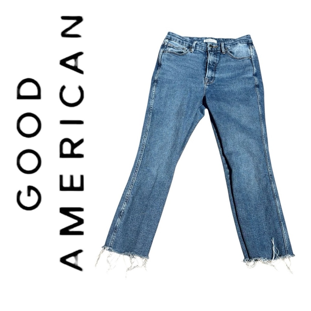 Good American Good Curve Crop Frayed Hem Jeans 27